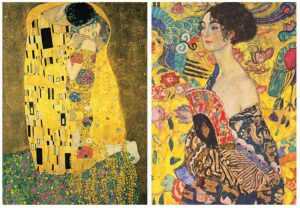Grafika Puzzle: Klimtin taidetta: Suudelma & Nainen ja viuhka 2 × 500 palaa 500 palaa taidepalapelit