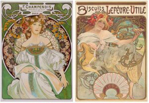 Muchan taide: Rêverie (1898) & Biscuits Lefèvre‑Utile (1896) 2 × 500 palaa taidepalapelit