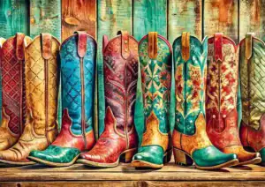 Colorful Cowboy Boots palapeli 1000 palaa cowboy-saappaat palapelin kuvassa