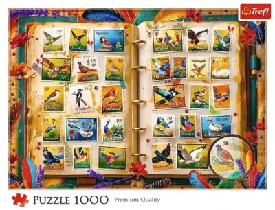 Stamp Collection on 1000 palan palapeli, jossa värikkäät linnustoa esittelevät kuvat on sommiteltu postimerkkien muotoon. postimerkit palapeli