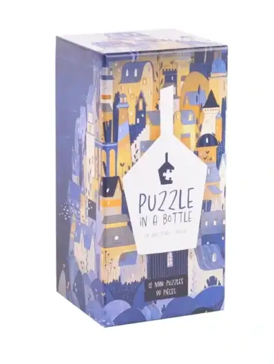 Trevell Puzzle in a Bottle Gift Box sisältää 12 minipalapeliä, joissa jokaisessa on 99 palaa.