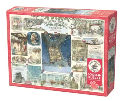 Cobble Hill Brambly Hedge Winter Story palapeli 1000 palaa perustuu Jill Barklemin rakastettuun Brambly Hedge -hiiriaiheiseen kuvitusmaailmaan.