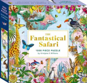 Fantastical Safari 1000 palan palapeli on upea matka maailman eläinten ja luonnon monimuotoisuuteen. kuvittaja Kristjana S. Williams