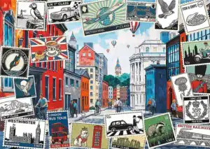 Greetings from London on 500 palan palapeli Treflin Creative‑sarjasta, joka yhdistää palapelin kokoamisen ja luovan värittämisen.