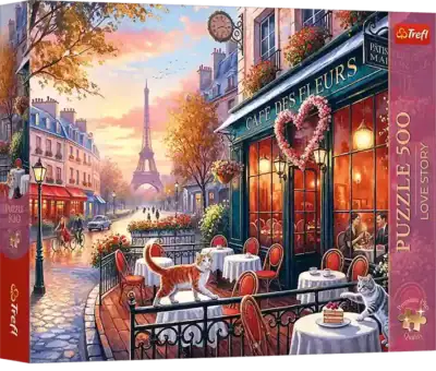 Love in Paris on Treflin Premium Plus Quality -sarjan 500 palan palapeli, joka sijoittuu romanttiseen Pariisiin.