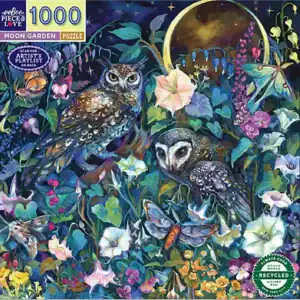 eeBoo Moon Garden palapeli 1000 palaa vie sinut tunnelmalliseen kuutamon valaisemaan puutarhaan, jossa kaksi pöllöä istuu. Pöllö palapeli