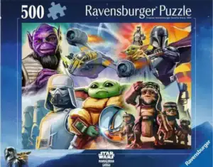 Star Wars Mandalorian and Grogu -palapeli: Tämä Ravensburgerin 500 palan Star Wars -palapeli tuo yhteen suosikkihahmot The Mandalorianin ja Grogun.