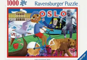 Ravensburger The Tourist, Oslo on 1000 palan palapeli, joka vie matkalle Norjan pääkaupunkiin hauskalla ja tarinallisella kuvituksella.