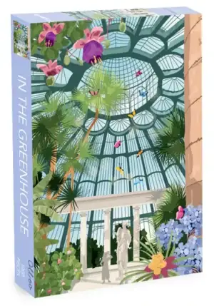 In The Greenhouse palapeli 1000 palaa on Olleo Puzzles -brändin kasvihuonepalapeli. Kuvitus on Mathilde Garcian.