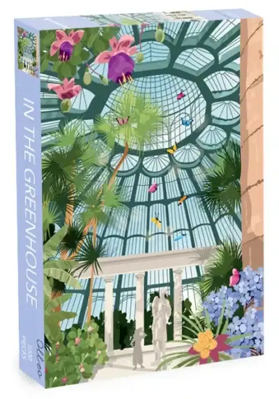 In The Greenhouse palapeli 1000 palaa on Olleo Puzzles -brändin kasvihuonepalapeli. Kuvitus on Mathilde Garcian.