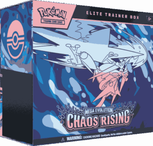 Pokémon TCG: Mega Evolution: Chaos Rising Elite Trainer Box on kattava aloitus- ja keräilypaketti Pokémon‑keräilykorttipelin harrastajille.