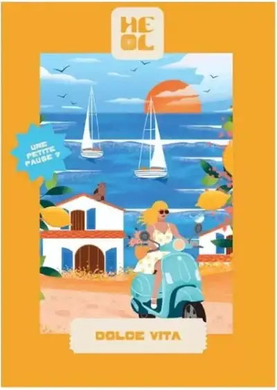 Heol Editions Dolce Vita -minipalapeli 99 palaa on ranskalaisen taiteilijan Marion Blancin kuvittama.