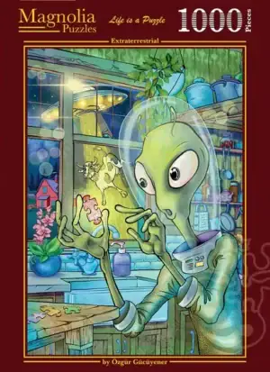 Magnolia Extraterrestrial palapeli vie sinut surrealistiseen maailmaan, jossa futuristinen maisema ja outo hahmo, Magnolia palapeli