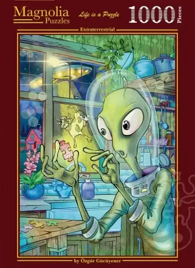 Magnolia Extraterrestrial palapeli vie sinut surrealistiseen maailmaan, jossa futuristinen maisema ja outo hahmo, Magnolia palapeli