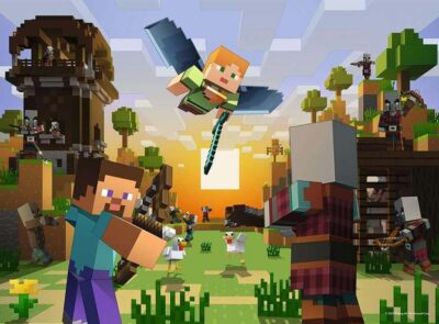 Minecraft Construction and Adventure palapeli 150 palaa on Ravensburgerin palapeli, jossa on tavallista suuremmat palat.