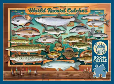Cobble Hill World Record Catches palapeli 500 palaa kala-aiheinen kollaasipalapeli. 