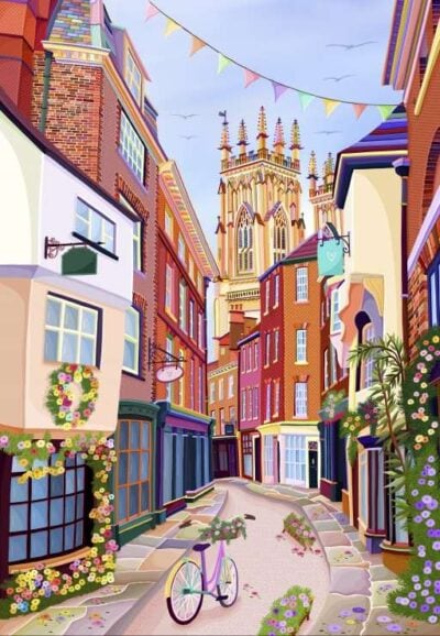 Pieces & Peace York Petergate palapeli 1000 palaa on Isabella Fayn kuvittama kaupunkipalapeli. 