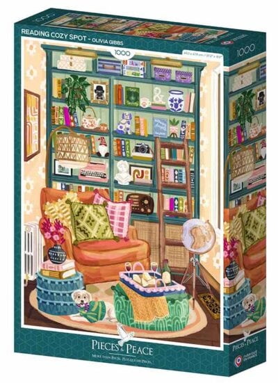 Pieces & Peace Reading Cozy Spot palapeli 1000 palaa on Olivia Gibbs'n kuvittama olohuone-palapeli. 