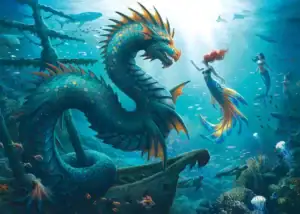 Ravensburger The Secret of Sea Monsters palapeli 1000 palaa vie meren syvyyksiin mystiseen ja yksityiskohtaiseen fantasiamaailmaan.