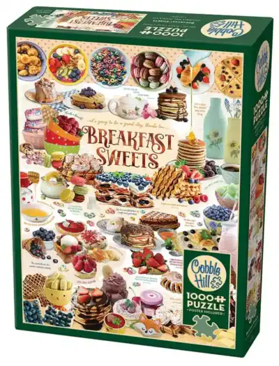 Breakfast Sweets palapeli 1000 palaa on Cobble Hill -palapelimerkin aamiaisaiheinen kollaasipalapeli. 