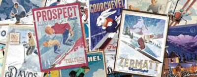 Ravensburger Vintage Ski Posters palapeli 1000 palaa (Retro Skiing) yhdistää nostalgiset hiihtojulisteet, alppimaisemat ja talviurheilun historian