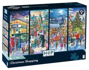 House of Puzzles Christmas Shopping palapelit sisältää neljä erillistä 500 palan palapeliä