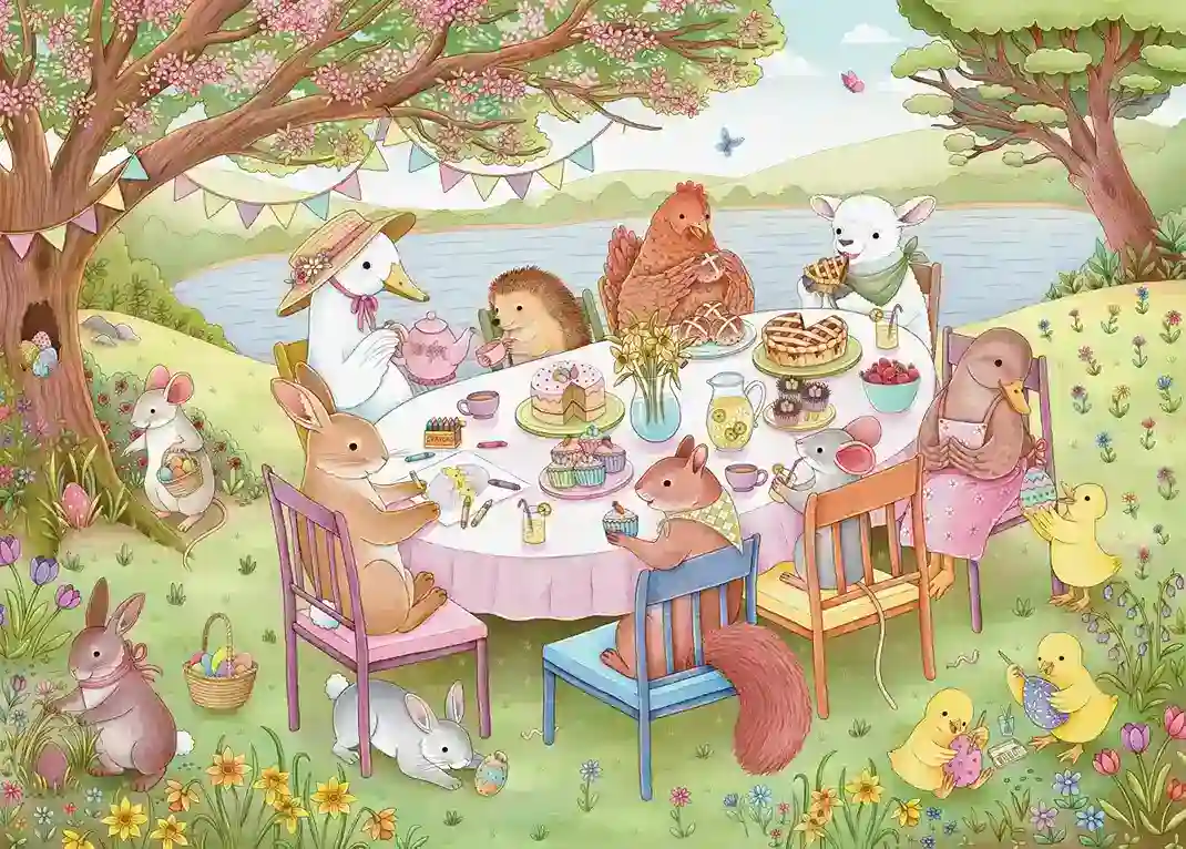 La Pauz Spring Tea Party palapeli 500 palaa vie luonnon keskelle. Kuvittaja: Rose Skelton