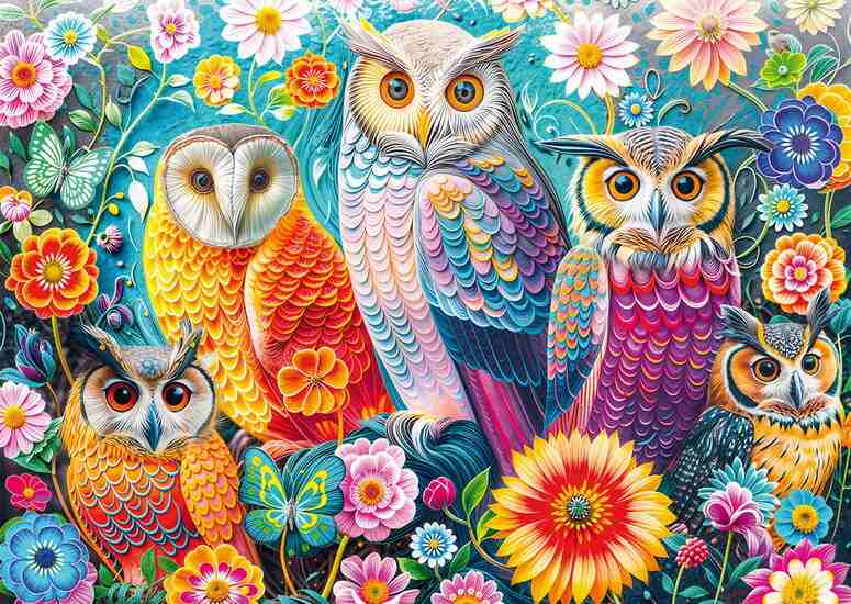 Schmidt Owls and Flowers palapeli 1000 palaa - Image 2