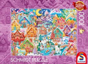 Schmidt Colourful Christmas Cookietown palapeli 1000 palaa vie keskelle iloista piparkakkukylää joulupalapeli