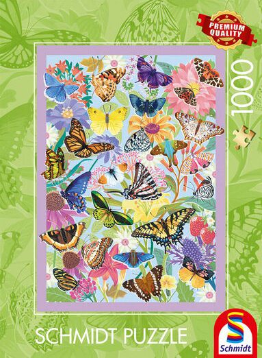 Schmidt Lots of Butterflies palapeli 1000 palaa on värikäs ja yksityiskohtainen perhospalapeli.