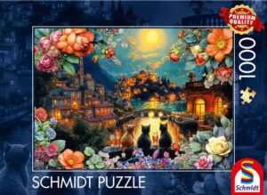 Schmidt Moonlit Trio palapeli 1000 palaa on tunnelmallinen 1000 palan palapeli, jossa kolme kissaa