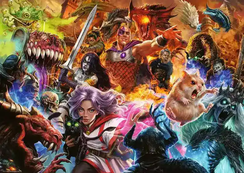 Ravensburger Dungeons & Dragons: Critical Encounters palapeli 1000 palaa vie keskelle eeppistä fantasiataistelua Dungeons & Dragons -maailmassa