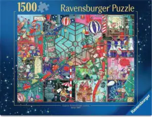 Ravensburger The Elf Factory palapeli 1500 palaa vie sinut keskelle joulupukin tonttujen vilkasta työpajaa joulupalapeli 1500 palaa