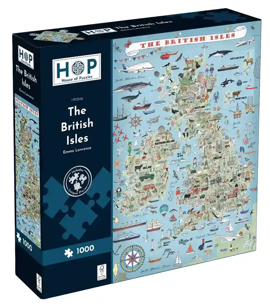 House of Puzzles The British Isles palapeli 1000 palaa Emma Lawrencen kuvittama