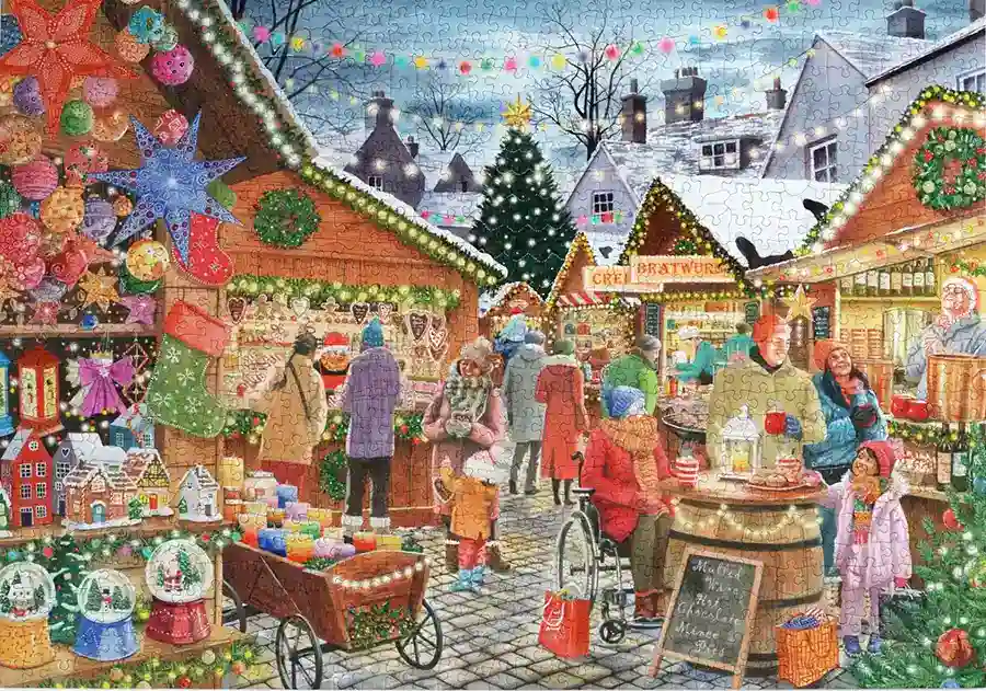 House of Puzzles Christmas Market palapeli 1000 palaa Tracy Hallin kuvittama joulupalapeli