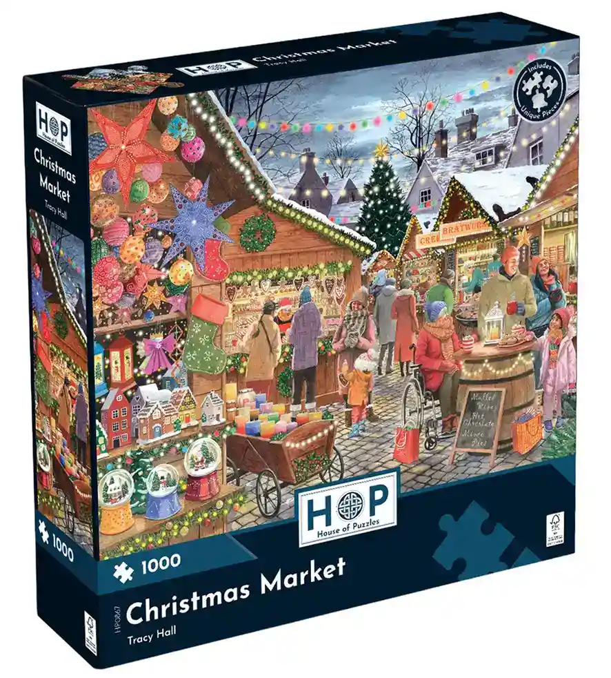 House of Puzzles Christmas Market palapeli 1000 palaa Tracy Hallin kuvittama joulupalapeli
