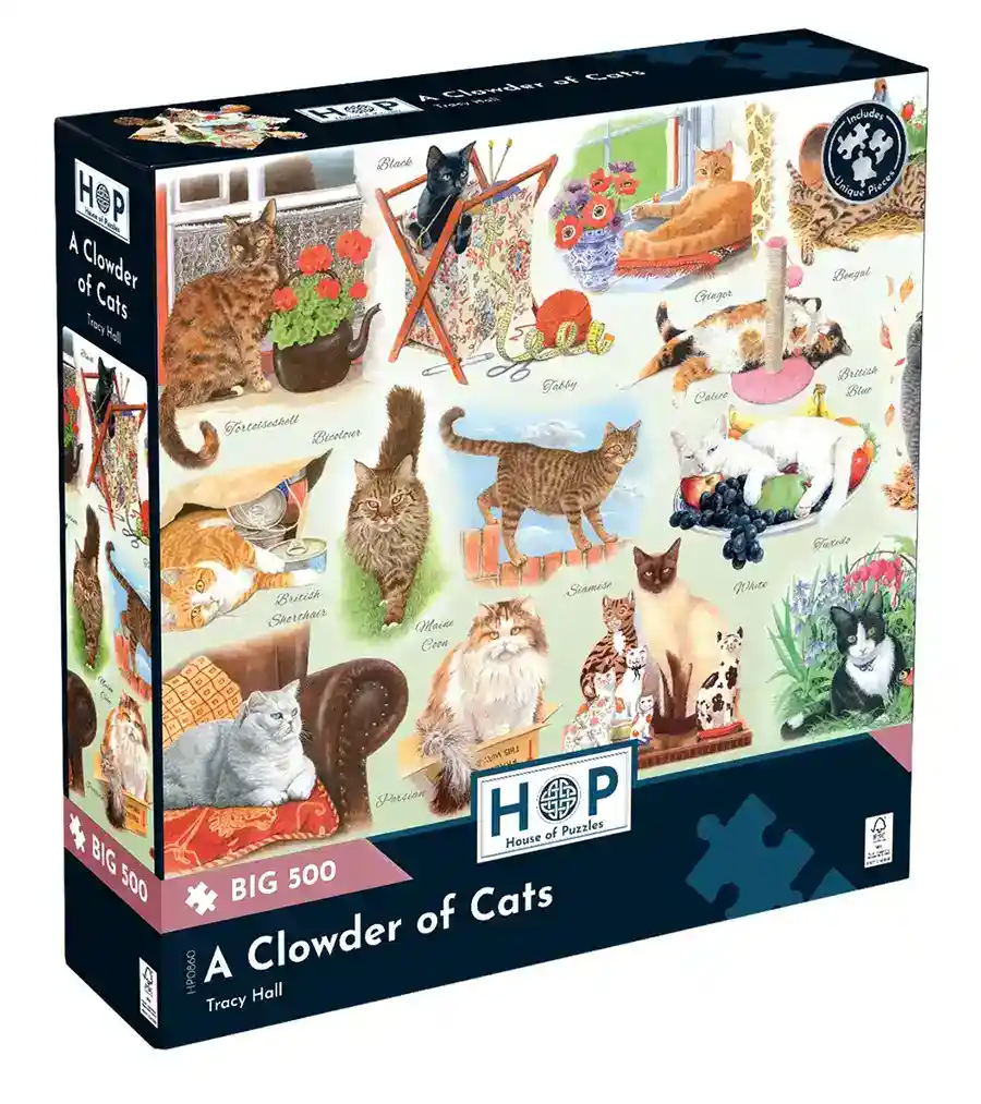 House of Puzzles A Clowder of Cats palapeli 500 XL palaa kissat palapeli
