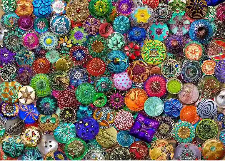 House of Puzzles Glass Buttons palapeli 1000 palaa kuvitus Aimee Stewart