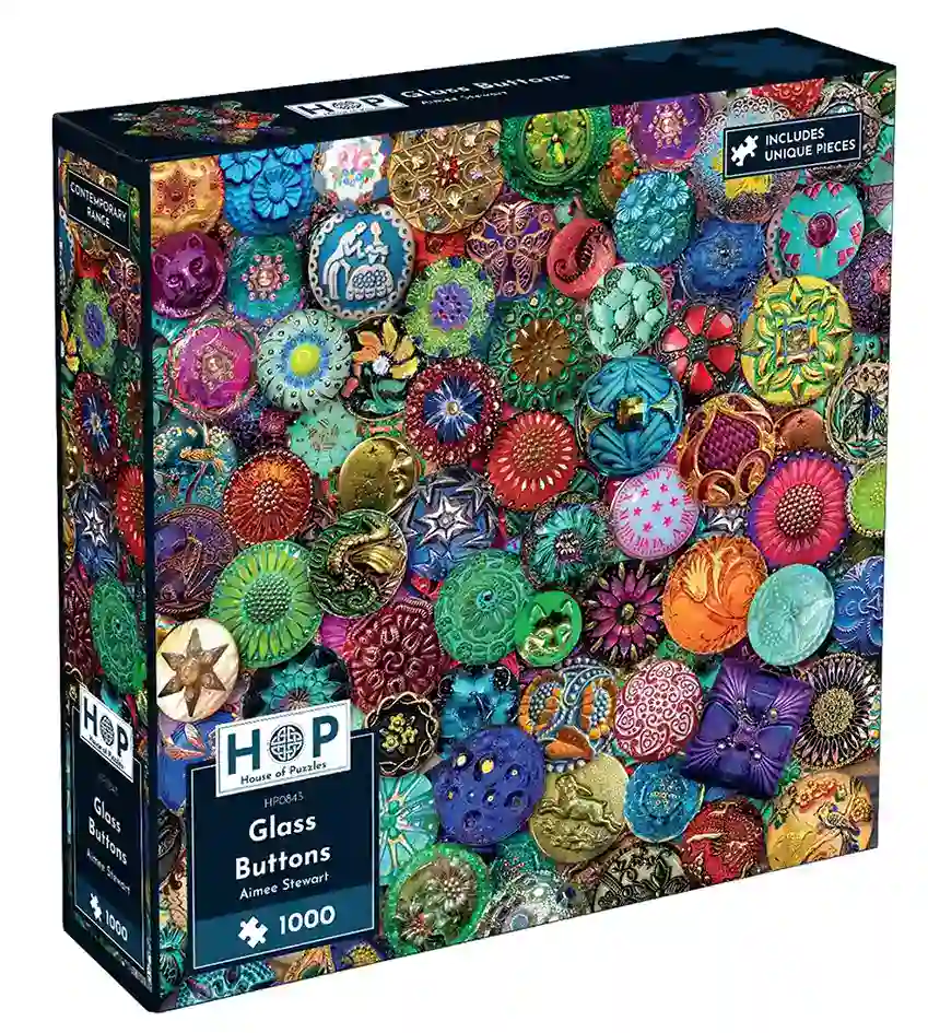House of Puzzles Glass Buttons palapeli 1000 palaa kuvitus Aimee Stewart