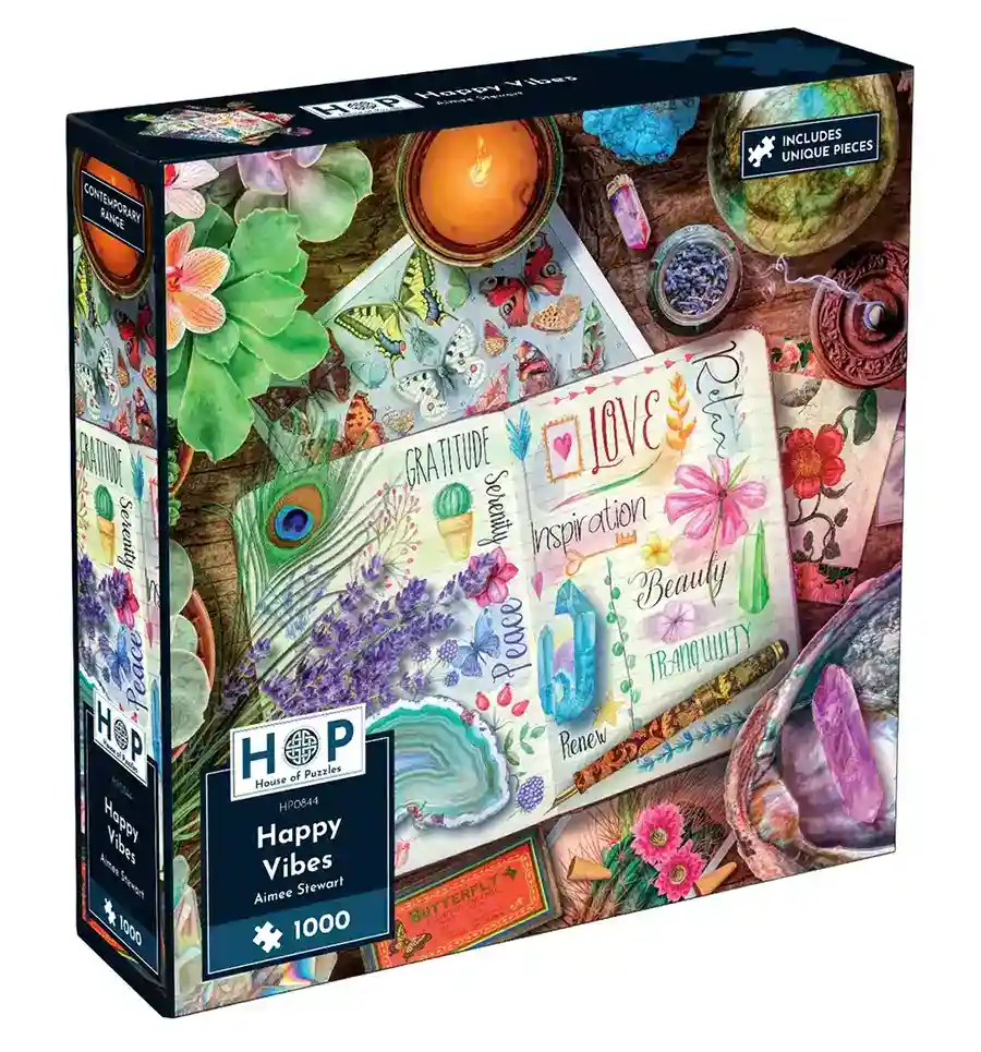 House of Puzzles Happy Vibes palapeli 1000 palaa kuvitus Aimee Stewart