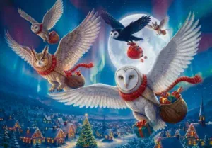 Trefl Premium: Christmas Delivery palapeli 1000 palaa pöllöpalapeli