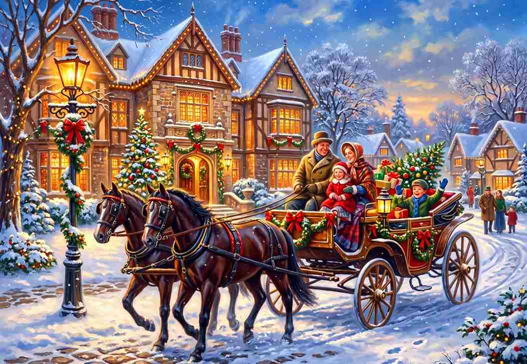 Alipson Puzzle Christmas Horse-Drawn Carriage Ride palapeli 1000 palaa joulupalapeli ja hevospalapeli